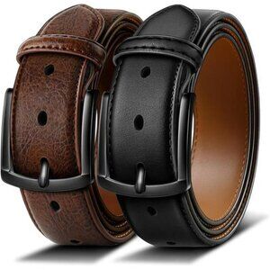 Men Leather Belt 2 Pack Adjustable Dress Belt Casual Jeans Belt 1 3 8 Inch